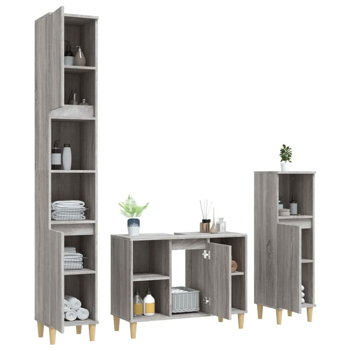 Set mobilier de baie, 3 piese, gri sonoma, lemn prelucrat - WALTI WALTI