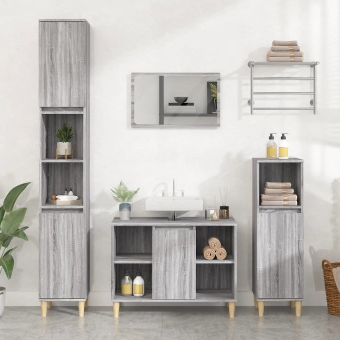Set mobilier de baie, 3 piese, gri sonoma, lemn prelucrat - WALTI WALTI