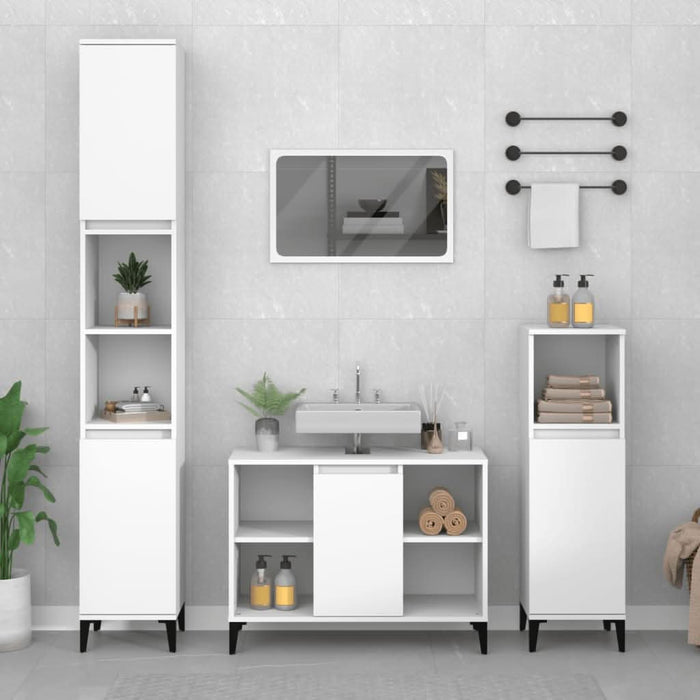 Set mobilier de baie, 3 piese, alb, lemn compozit - WALTI WALTI