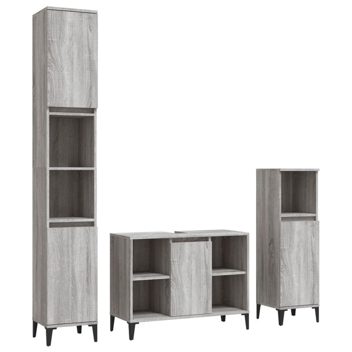 Set mobilier de baie, 3 piese, gri sonoma, lemn prelucrat - WALTI WALTI