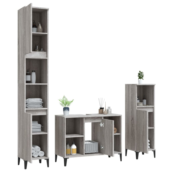 Set mobilier de baie, 3 piese, gri sonoma, lemn prelucrat - WALTI WALTI