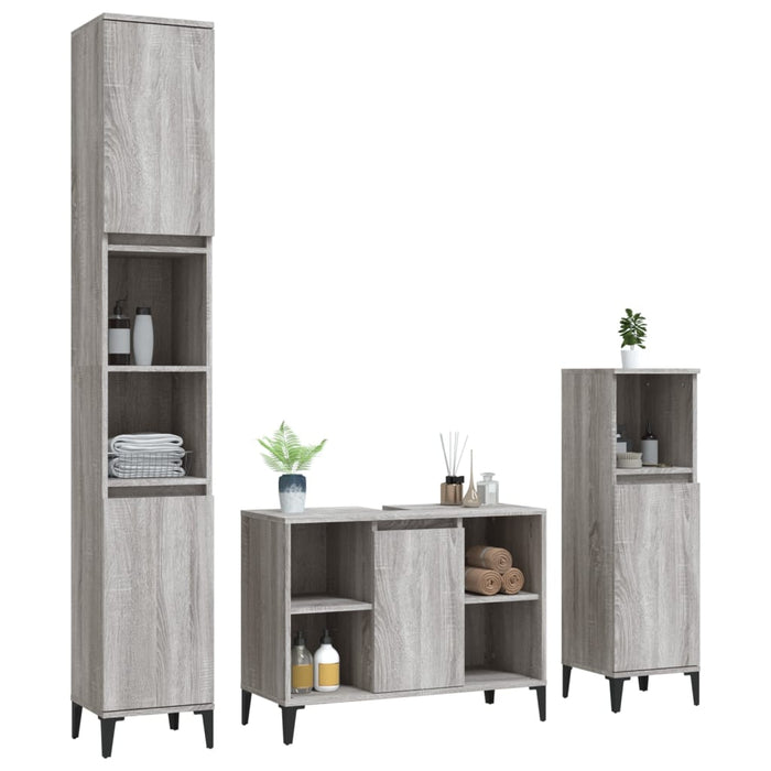 Set mobilier de baie, 3 piese, gri sonoma, lemn prelucrat - WALTI WALTI