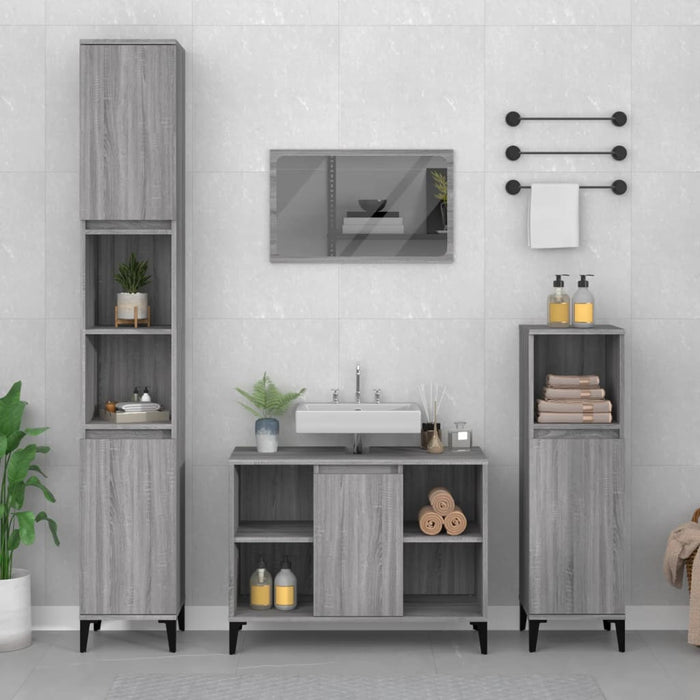 Set mobilier de baie, 3 piese, gri sonoma, lemn prelucrat - WALTI WALTI