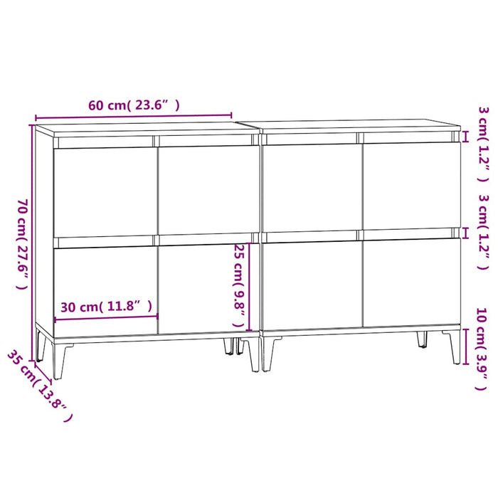 Dulapuri, 2 buc, gri beton, 60x35x70 cm, lemn prelucrat WALTI