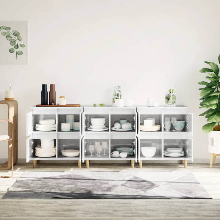Dulapuri, 3 buc, alb extralucios, 60x35x70 cm, lemn prelucrat WALTI