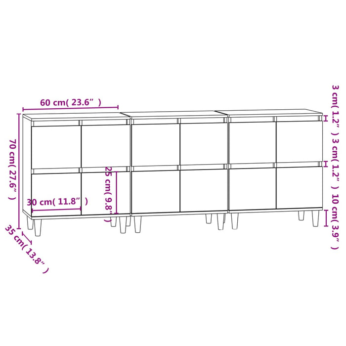 Dulapuri, 3 buc, alb extralucios, 60x35x70 cm, lemn prelucrat WALTI