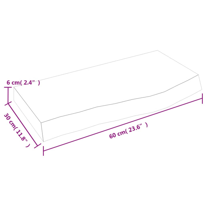 Blat de baie, 60x30x(2-6) cm, lemn masiv netratat - WALTI WALTI