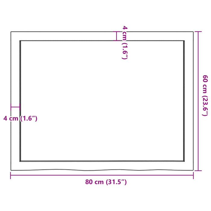 Blat de baie, 80x60x(2-6) cm, lemn masiv netratat - WALTI WALTI