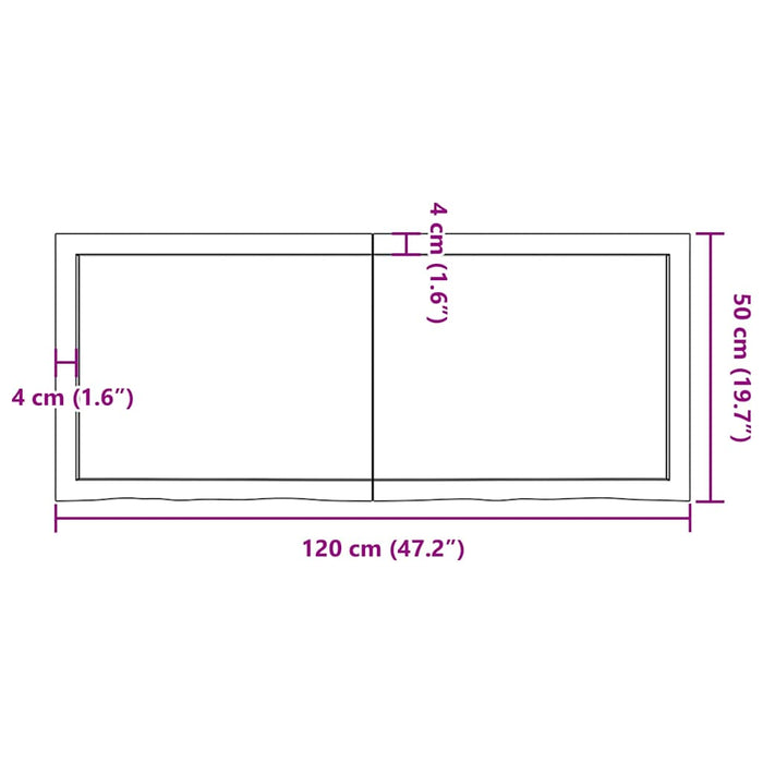 Blat de baie, 120x50x(2-6) cm, lemn masiv netratat WALTI