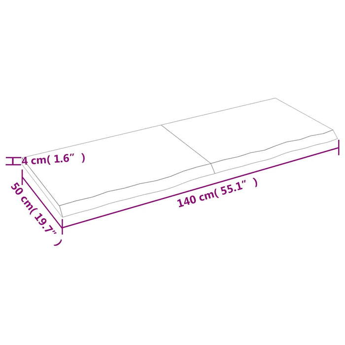 Blat de baie, 140x50x(2-4) cm, lemn masiv netratat WALTI