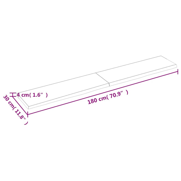 Blat de baie, 180x30x(2-4) cm, lemn masiv netratat WALTI