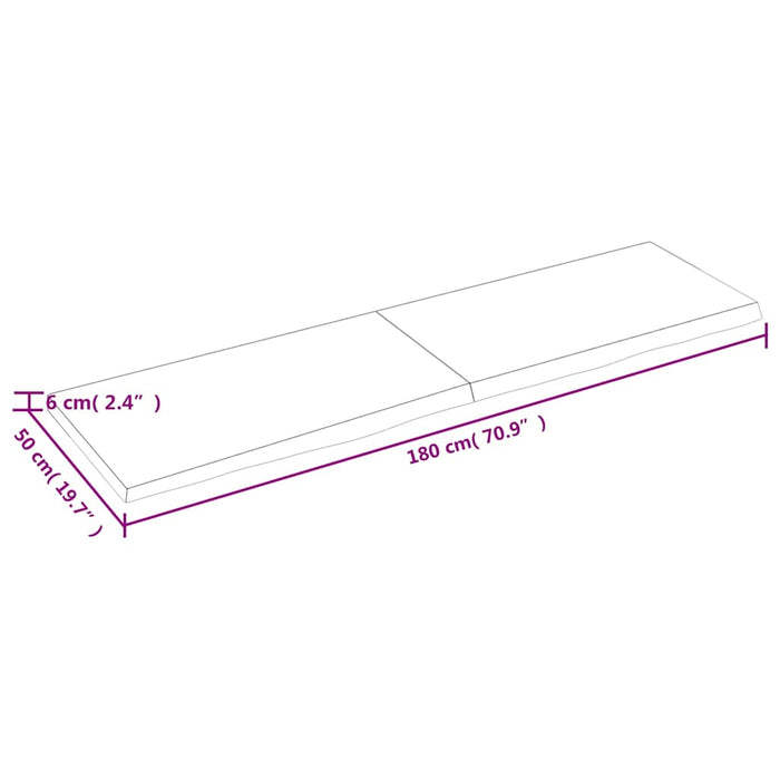 Blat de baie, 180x50x(2-6) cm, lemn masiv netratat WALTI