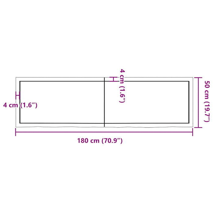 Blat de baie, 180x50x(2-6) cm, lemn masiv netratat WALTI