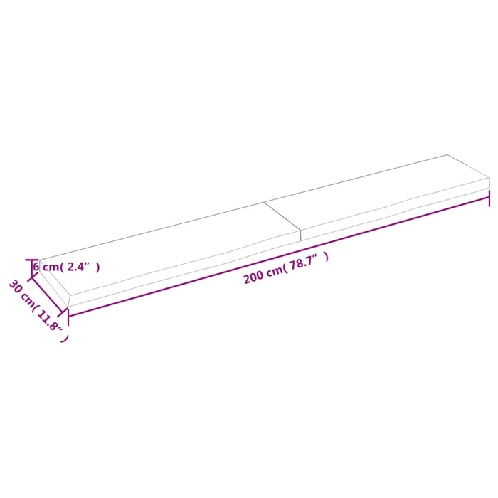 Blat de baie, 200x30x(2-6) cm, lemn masiv netratat - WALTI WALTI