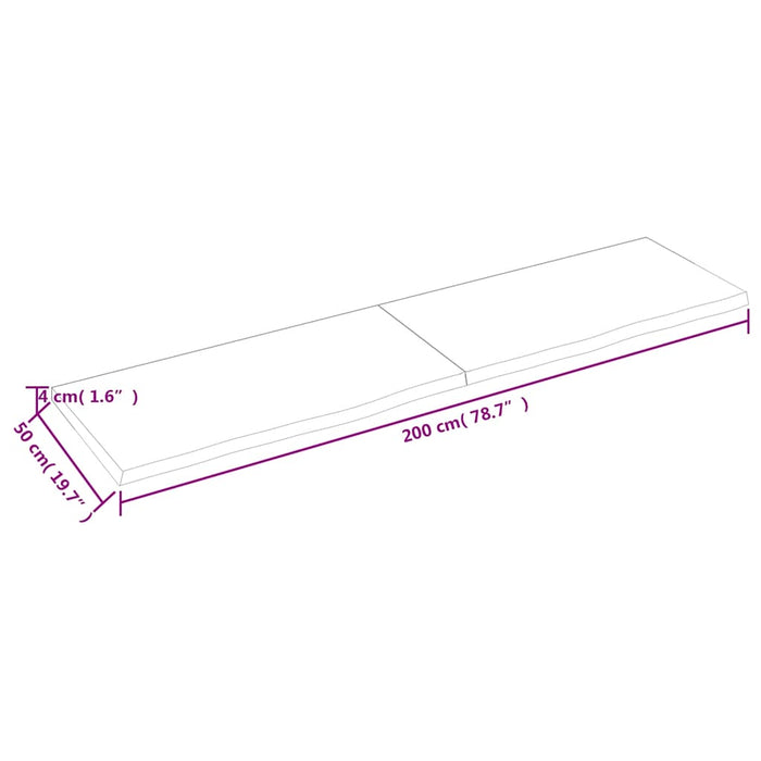 Blat de baie, 200x50x(2-4) cm, lemn masiv netratat WALTI