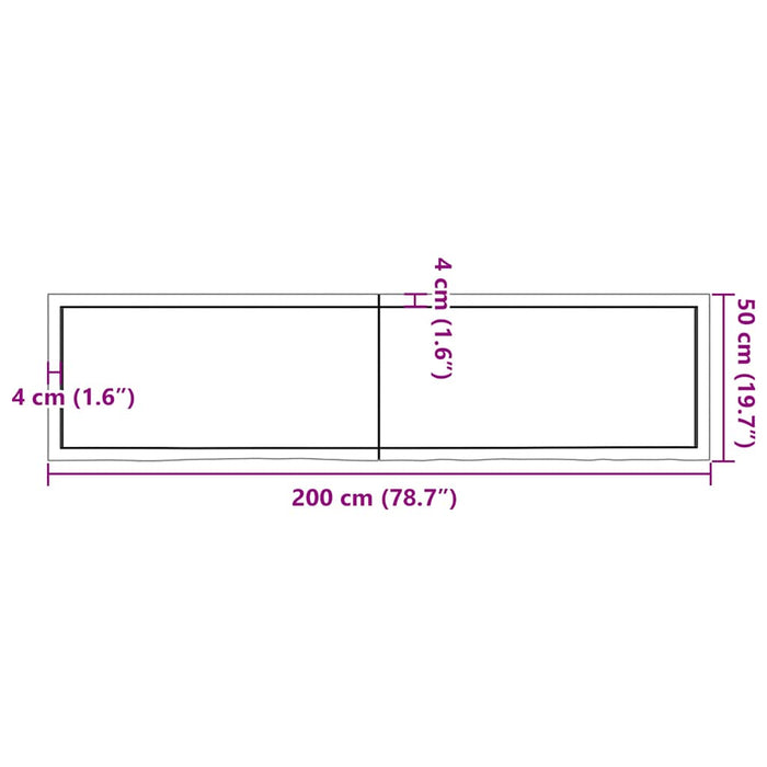 Blat de baie, 200x50x(2-4) cm, lemn masiv netratat WALTI