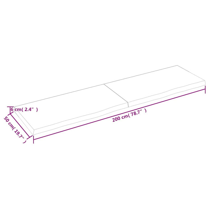 Blat de baie, 200x50x(2-6) cm, lemn masiv netratat WALTI