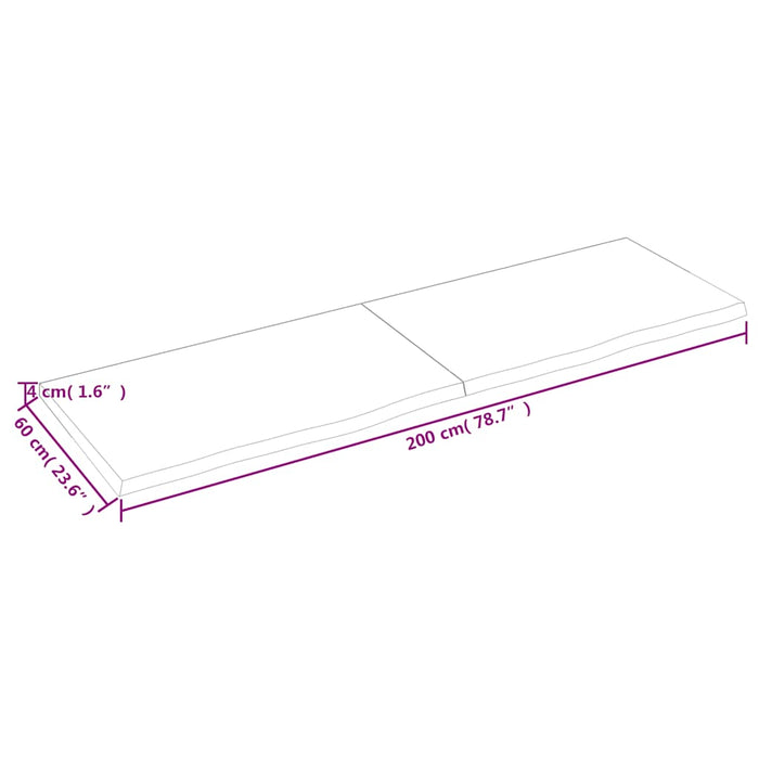 Blat de baie, 200x60x(2-4) cm, lemn masiv netratat WALTI
