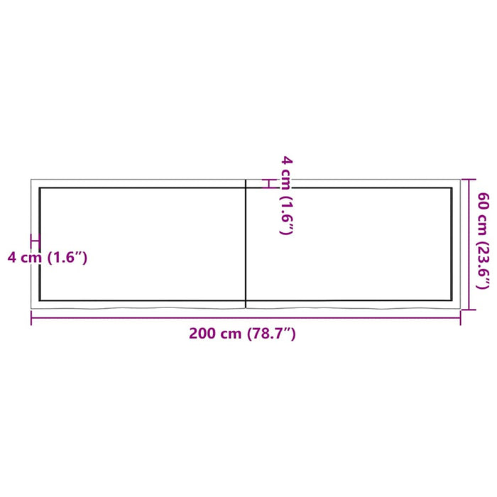 Blat de baie, 200x60x(2-4) cm, lemn masiv netratat WALTI