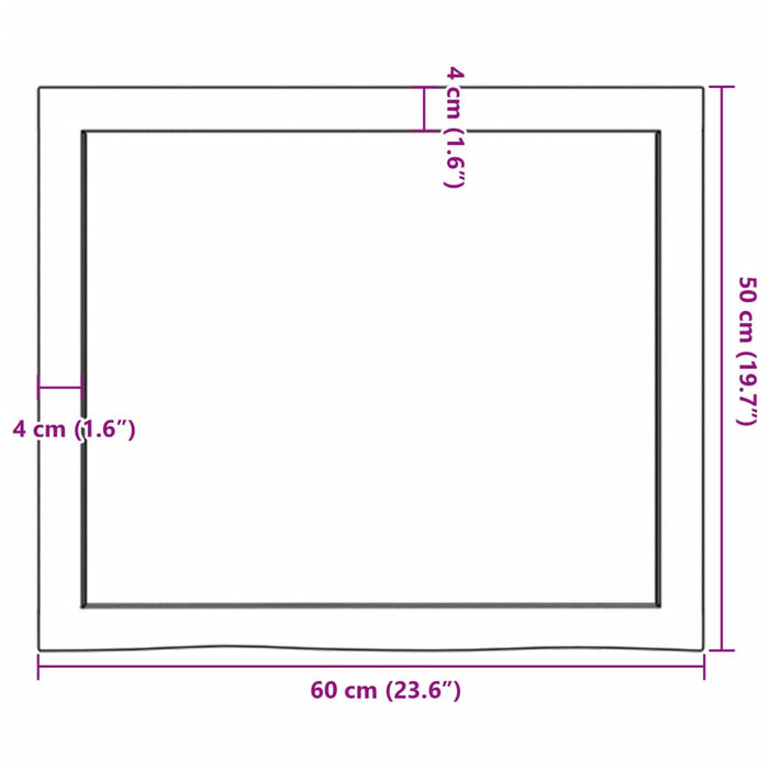 Blat de baie, maro deschis, 60x50x(2-6) cm, lemn masiv tratat WALTI