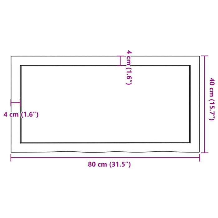 Blat de baie, maro deschis, 80x40x(2-6) cm, lemn masiv tratat WALTI