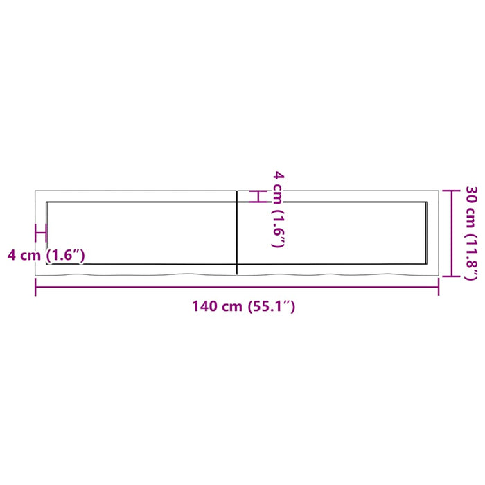 Blat de baie, maro deschis, 140x30x(2-4) cm, lemn masiv tratat - WALTI WALTI