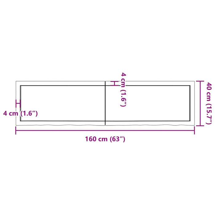 Blat de baie, maro deschis, 160x40x(2-4) cm, lemn masiv tratat - WALTI WALTI