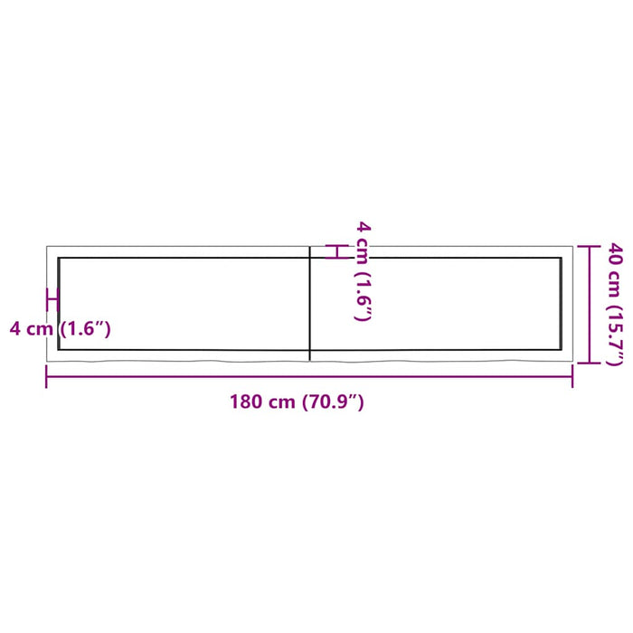 Blat de baie, maro deschis, 180x40x(2-4) cm, lemn masiv tratat WALTI