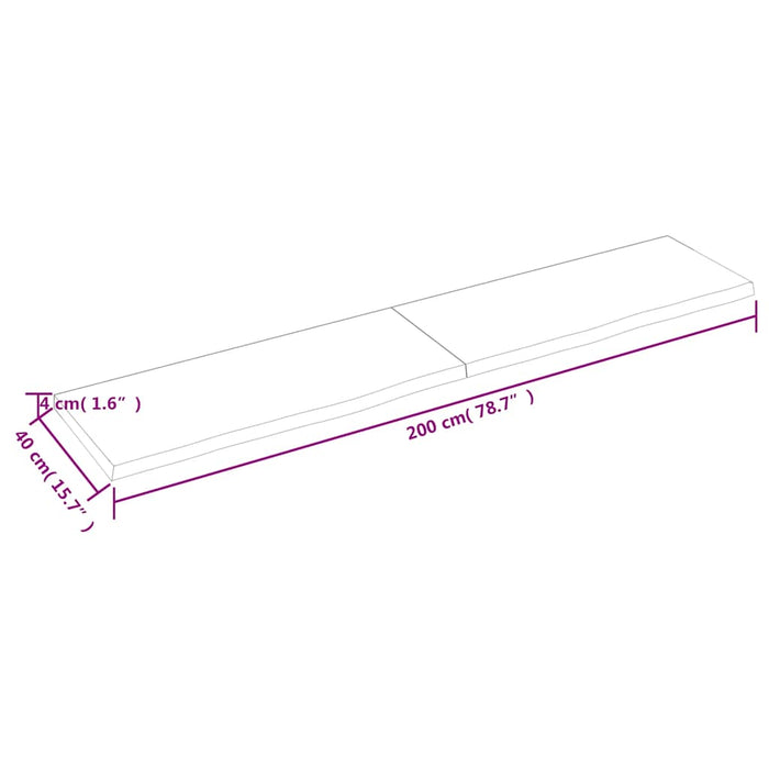 Blat de baie, maro deschis, 200x40x(2-4) cm, lemn masiv tratat WALTI