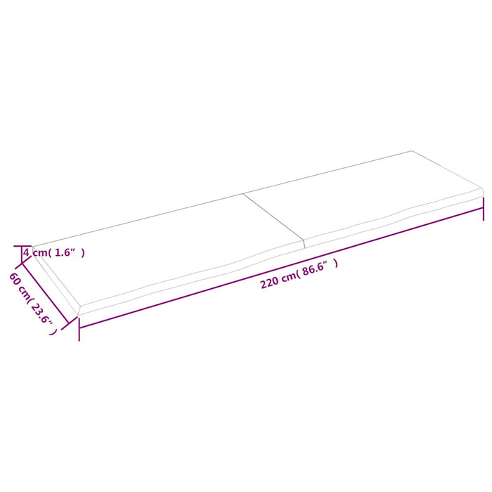 Blat de baie, maro deschis, 220x60x(2-4) cm, lemn masiv tratat WALTI