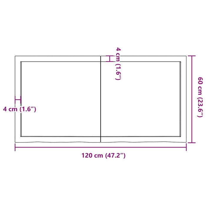 Blat de baie, maro închis, 120x60x(2-4) cm, lemn masiv tratat WALTI