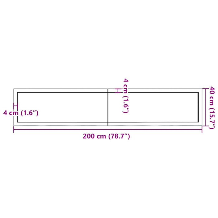 Blat de masă maro 200x40x(2-4) cm, lemn masiv stejar tratat WALTI