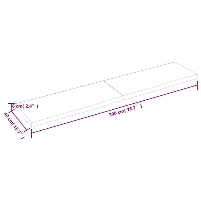 Blat de masă maro 200x40x(2-6) cm, lemn masiv stejar tratat WALTI