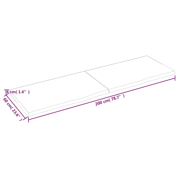 Blat de masă maro 200x60x(2-4) cm, lemn masiv stejar tratat WALTI