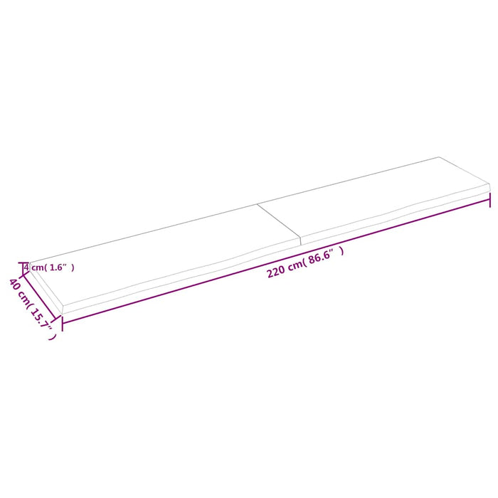 Blat de masă maro 220x40x(2-4) cm, lemn masiv stejar tratat WALTI