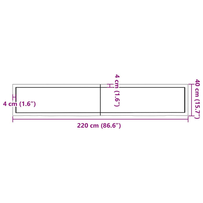 Blat de masă maro 220x40x(2-4) cm, lemn masiv stejar tratat WALTI