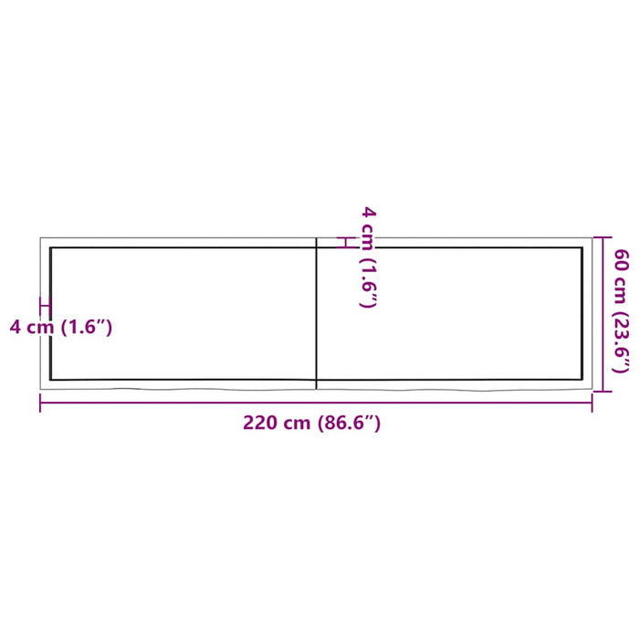 Blat de masă maro 220x60x(2-4) cm, lemn masiv stejar tratat WALTI