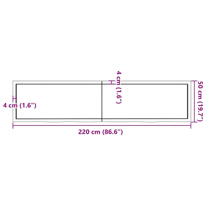 Blat de masă maro 220x50x(2-4) cm, lemn masiv stejar tratat WALTI