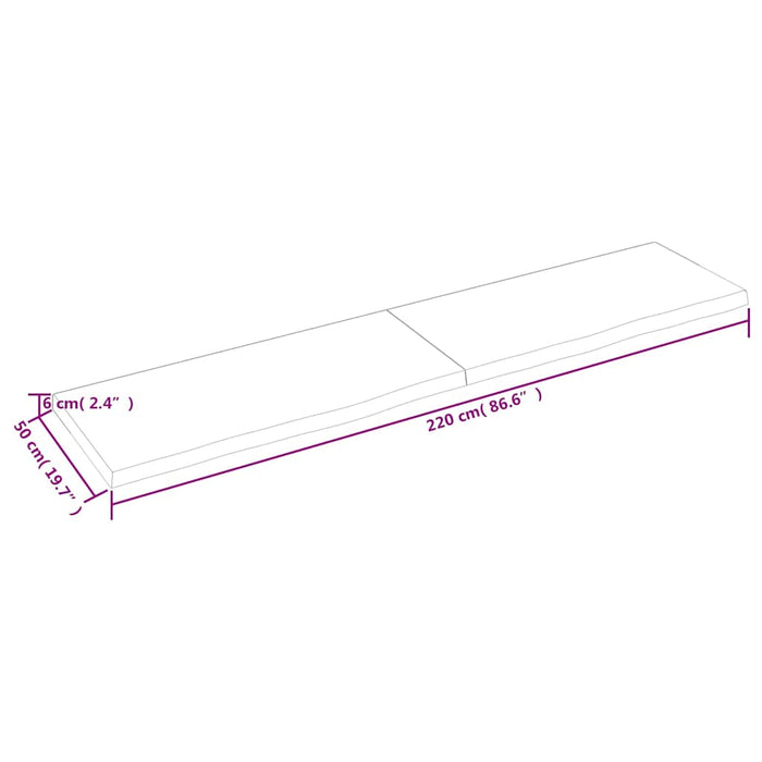 Blat de masă maro 220x50x(2-6) cm, lemn masiv stejar tratat WALTI