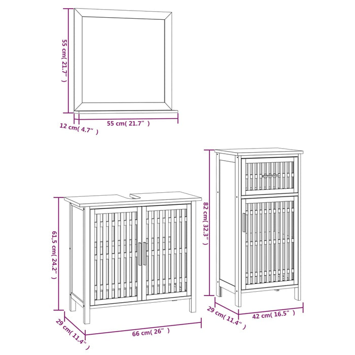 Set mobilier de baie, 3 piese, lemn masiv de nuc - WALTI WALTI