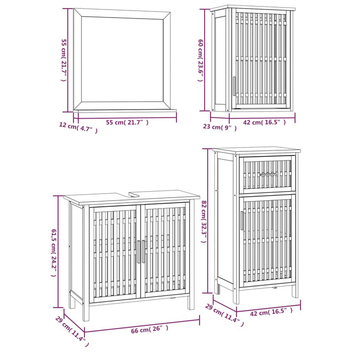 Set mobilier de baie, 4 piese, lemn masiv de nuc - WALTI WALTI