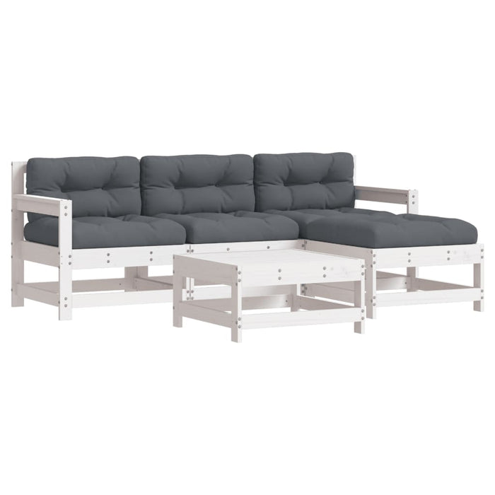 Set mobilier de grădină cu perne, 5 piese, alb, lemn masiv - WALTI WALTI