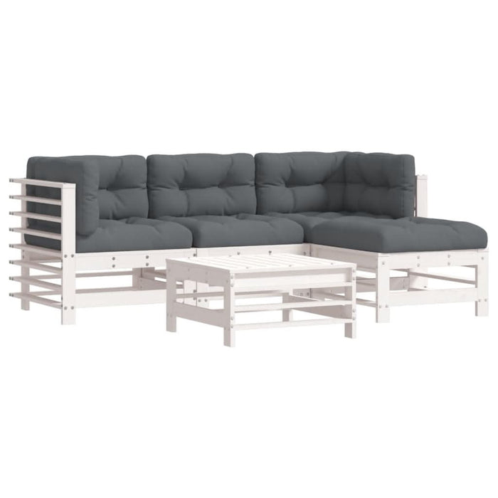 Set mobilier de grădină cu perne, 5 piese, alb, lemn masiv - WALTI WALTI