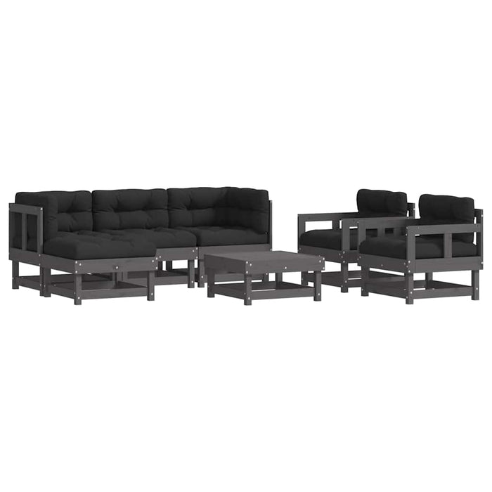 Set mobilier de grădină cu perne, 7 piese, gri, lemn masiv WALTI