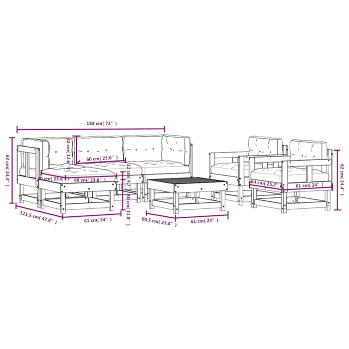 Set mobilier de grădină cu perne, 7 piese, gri, lemn masiv WALTI