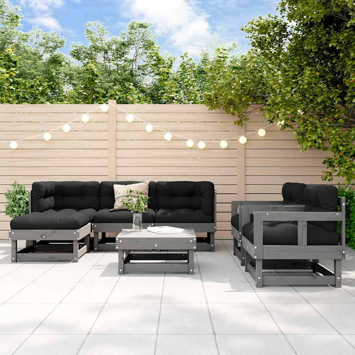 Set mobilier de grădină cu perne, 7 piese, gri, lemn masiv WALTI