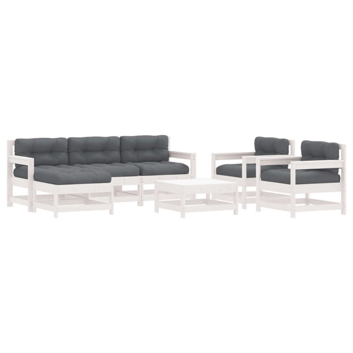 Set mobilier de grădină cu perne, 7 piese, alb, lemn masiv - WALTI WALTI