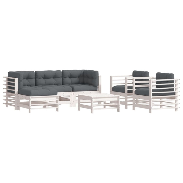 Set mobilier de grădină cu perne, 7 piese, alb, lemn masiv WALTI