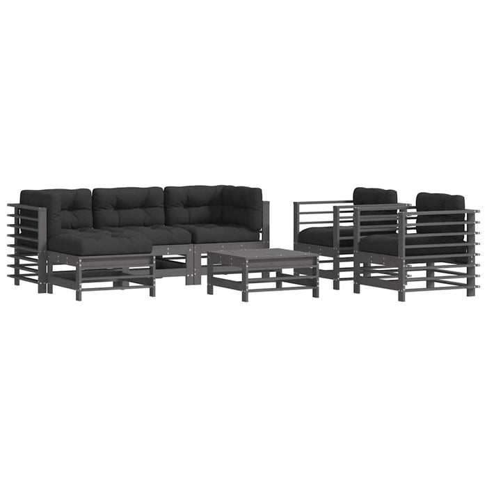 Set mobilier de grădină cu perne, 7 piese, gri, lemn masiv WALTI