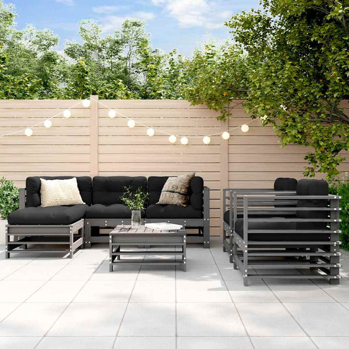 Set mobilier de grădină cu perne, 7 piese, gri, lemn masiv WALTI